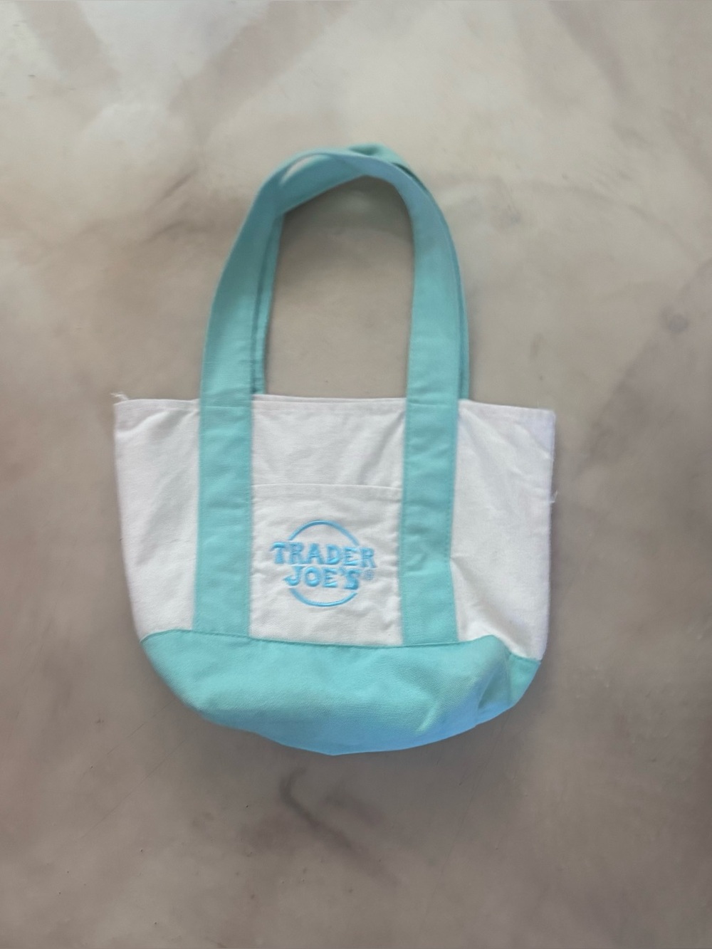 Trader Joe's White and Light Blue Canvas Tote